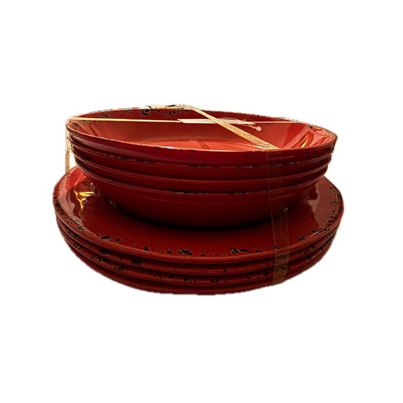 Tommy Bahama Melamine Christmas Red Crackle Plates Bowls 8pc - Picture 3 of 7